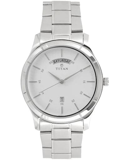 Titan Work Wear White Dial Stainless Steel Strap Men's Watch NN1767SM01 - Kamal Watch Company