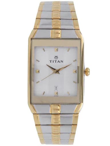 Titan Silver Dial Two Toned Stainless Steel Strap Men'S Watch Np9151Bm01