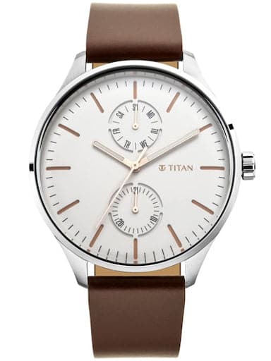 TITAN Evoke White Dial Brown Leather Strap Watch NP1833SL02 - Kamal Watch Company