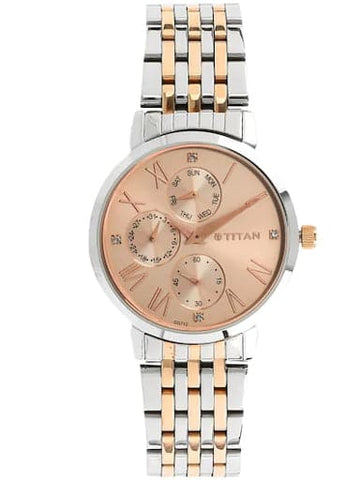 Titan Rose Gold Dial Two Tone Stainless Steel Strap Women's Watch NP2569KM02 - Kamal Watch Company