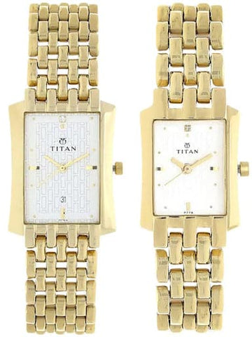 Titan Bandhan Silver Dial Golden Stainless Steel Strap Watches NP19272927YM01 - Kamal Watch Company