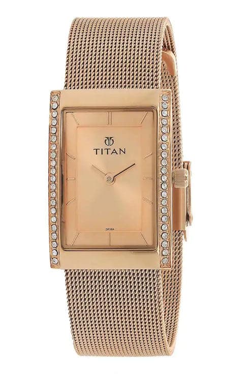 Titan Rose Gold Dial Rose Gold Stainless Steel Strap Women's Watch NP95034WM01 - Kamal Watch Company