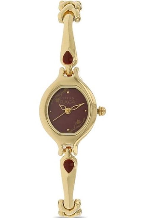 Titan Raga Red Dial Gold Metal Strap Watch For Women Nm2387Ym07
