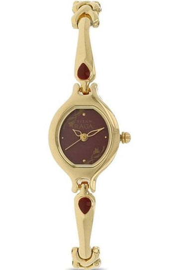 Titan Raga Red Dial Gold Metal Strap Watch For Women NM2387YM07 - Kamal Watch Company