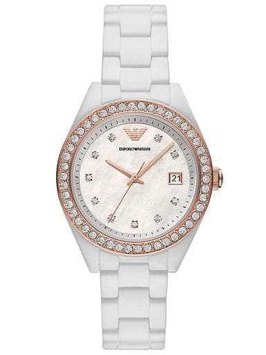 Emporio Armani Three-Hand Date White Ceramic Watch AR70007 - Kamal Watch Company
