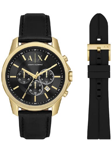 Armani Exchange Chronograph Black Leather Watch Gift Set AX7133SET - Kamal Watch Company