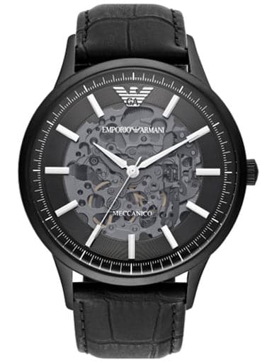 Emporio Armani Automatic Black Leather Watch AR60042 - Kamal Watch Company