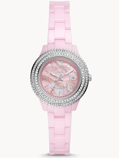 FOSSIL Stella Three-Hand Date Pink Ceramic Watch CE1117I - Kamal Watch Company