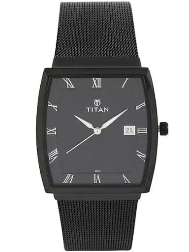 Titan Black Dial Mesh Black Stainless Steel Strap Men's Watch NP90076NM01 - Kamal Watch Company