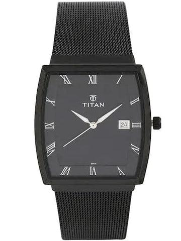 Titan Black Dial Mesh Black Stainless Steel Strap Men's Watch NP90076NM01 - Kamal Watch Company