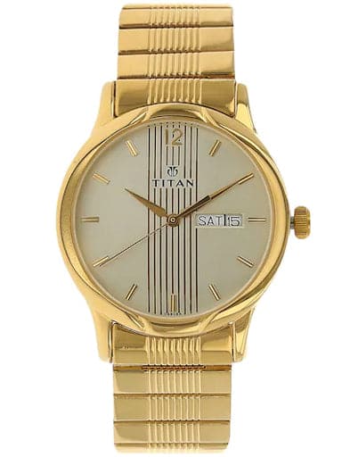 Titan Champagne Dial Golden Stainless Steel Strap Men's Watch NP1580YM05 - Kamal Watch Company