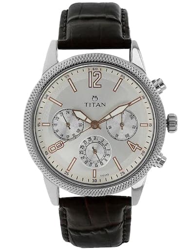 Titan Work Wear Silver Dial Black Leather Strap Men's Watch NN1734SL01 - Kamal Watch Company