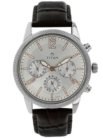Titan Work Wear Silver Dial Black Leather Strap Men's Watch NN1734SL01 - Kamal Watch Company