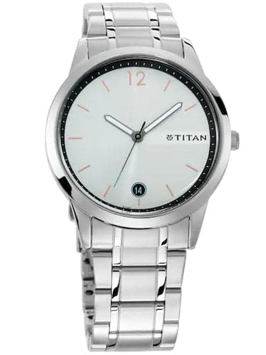 Titan Work Wear White Dial Stainless Steel Strap Men's Watch NP1806SM01 - Kamal Watch Company