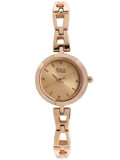 Titan Raga Beige Dial Rose Gold Metal Strap Women's Watch NP2540WM06 - Kamal Watch Company