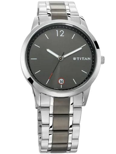 Titan Work Wear Anthracite Dial Stainless Steel Strap Men's Watch NN1806KM01 - Kamal Watch Company