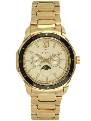 TITAN Champagne Dial Golden Stainless Steel Strap Watch NP1688KM01 - Kamal Watch Company