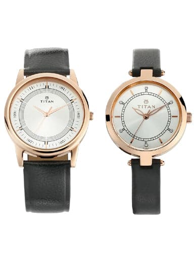 TITAN Bandhan Silver White Dial Leather Pair Watches NP17732603WL01 - Kamal Watch Company