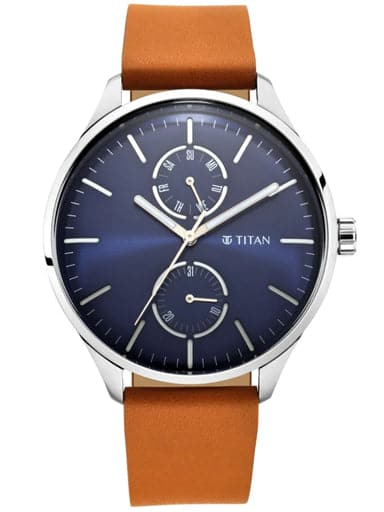 TITAN Evoke Blue Dial Tan Leather Strap Watch NP1833SL01 - Kamal Watch Company