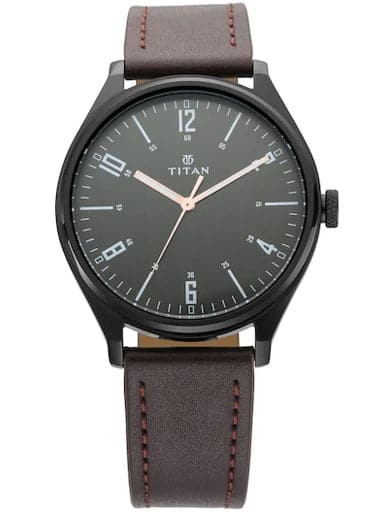 Titan Work Wear Black Dial Brown Leather Strap Men's Watch NN1802NL01 - Kamal Watch Company