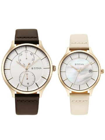 TITAN Bandhan Silver Dial Leather Strap Watch NP9400494204WL01 - Kamal Watch Company