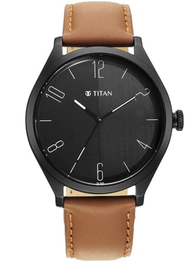 TITAN Workwear Black Dial Leather Strap Watch 1865NL01 - Kamal Watch Company