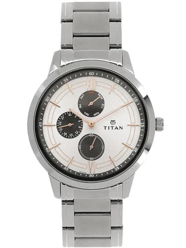 Titan Work Wear White Dial Stainless Steel Strap Men's Watch NN1769SM02 - Kamal Watch Company
