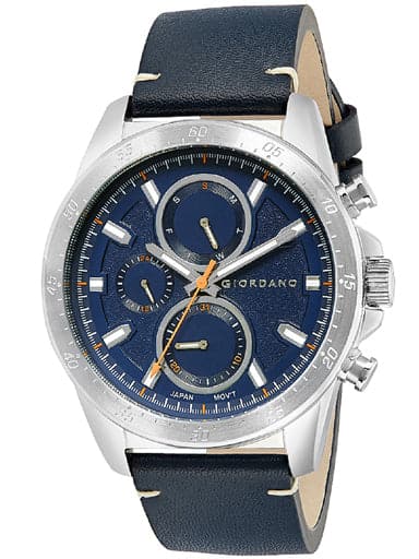 GIORDANO Men Navy Blue Leather Analogue Watch 1942-01 - Kamal Watch Company