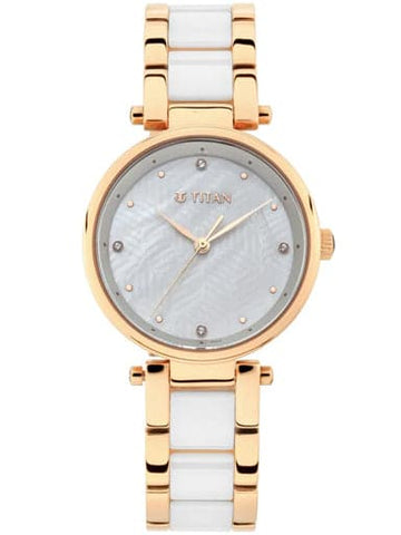 TITAN White Mother-of-Pearl Dial Ceramic & Metal Strap Watch NP95061WD04 - Kamal Watch Company