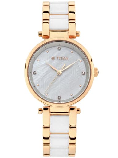 TITAN White Mother-of-Pearl Dial Ceramic & Metal Strap Watch NP95061WD04 - Kamal Watch Company