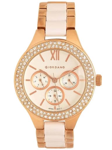 Giordano Womens White Dial Metallic Multi-Function Watch Gd-2054-22