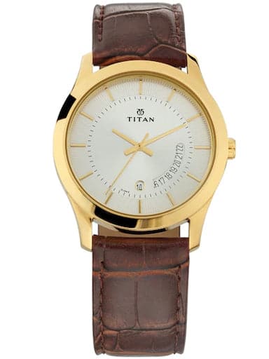 Titan Karishma Silver Dial Brown Leather Strap Men's Watch NP1823YL01 - Kamal Watch Company