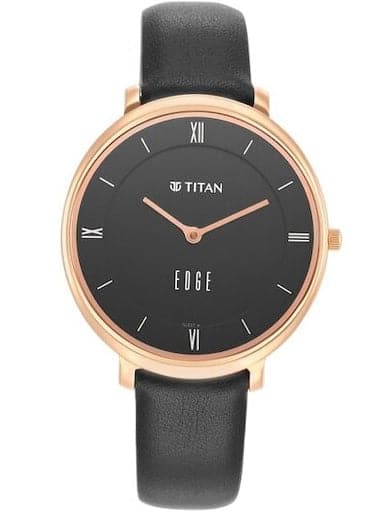 TITAN Ladies Edge Black Dial Black Leather Strap Watch 2655WL01 - Kamal Watch Company