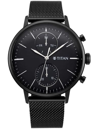 TITAN Light Leathers Watch with Black Dial & Black Stainless Steel Strap NP90135NM01 - Kamal Watch Company