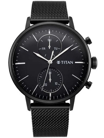 TITAN Light Leathers Watch with Black Dial & Black Stainless Steel Strap NP90135NM01 - Kamal Watch Company