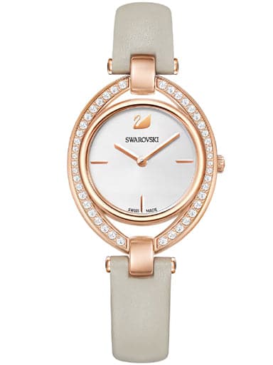 Swarovski Stella Watch Leather Strap, Gray, Rose Gold-Tone Finish 5376830