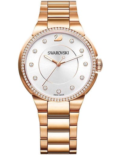 SWAROVSKI CITY 38MM QTZ SILVER DIAL ROSE GOLD BRACELET WATCH 5181642 - Kamal Watch Company