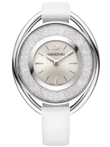 SWAROVSKI Crystalline Oval Watch Leather strap, White, Silver tone 5158548 - Kamal Watch Company