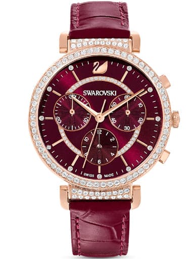 SWAROVSKI Passage Chrono watch Leather strap, Red, Rose gold-tone finish 5580345 - Kamal Watch Company