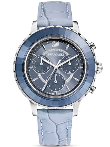 SWAROVSKI Octea Lux Chrono watch Leather strap, Blue, Stainless steel 5580600 - Kamal Watch Company