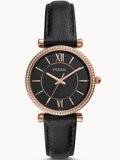 FOSSIL Carlie Three-Hand Black Leather Watch ES4507I - Kamal Watch Company