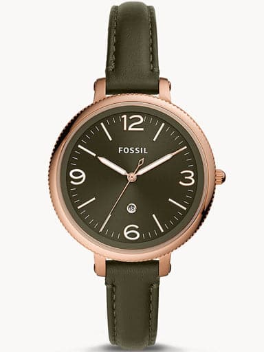 Fossil Monroe Three-Hand Date Olive Leather Watch Es4944I