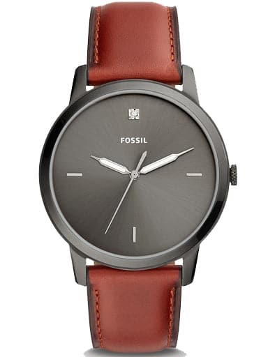FOSSIL The Minimalist Carbon Series Three-Hand Smokey Amber Leather Watch FS5479I - Kamal Watch Company