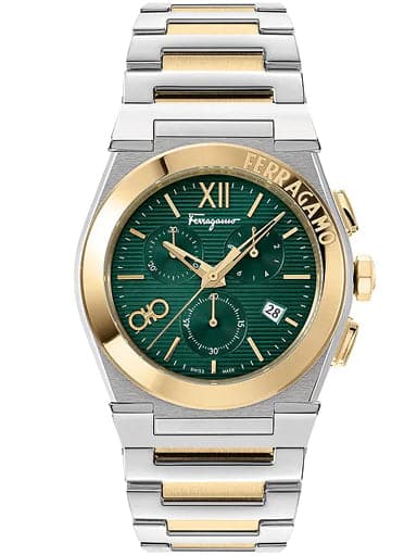 Salvatore Ferragamo Men's Vega Quartz Chronograph Two Tone Stainless Steel Bracelet Watch SFMR00522 - Kamal Watch Company