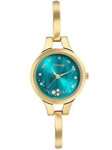 SONATA Teal Green Dial Stainless Steel Strap Watch 8151YM01 - Kamal Watch Company