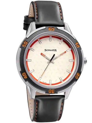 SONATA NXT White Dial Leather Strap Watch 7138KL01 - Kamal Watch Company