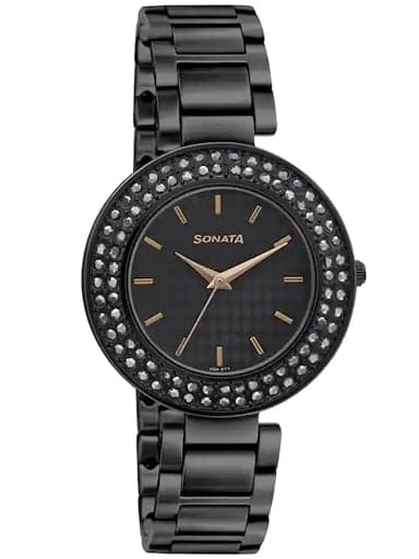 SONATA Blush It Up With Black Dial Stainless Steel Watch 87033NM02 - Kamal Watch Company
