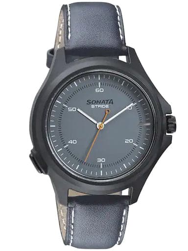 SONATA Stride - Hybrid Smartwatch With Grey Dial & Blue Leather Strap 7130PL02 - Kamal Watch Company