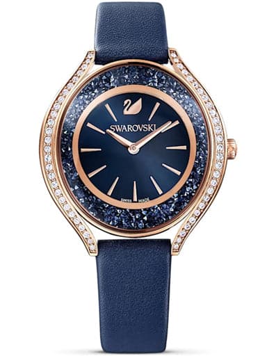 SWAROVSKI Crystalline Aura watch Leather strap, Blue, Rose gold-tone finish 5519447 - Kamal Watch Company