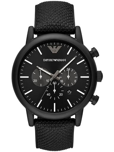 Emporio Armani Chronograph Black Silicone Backed Fabric Watch AR11450 - Kamal Watch Company